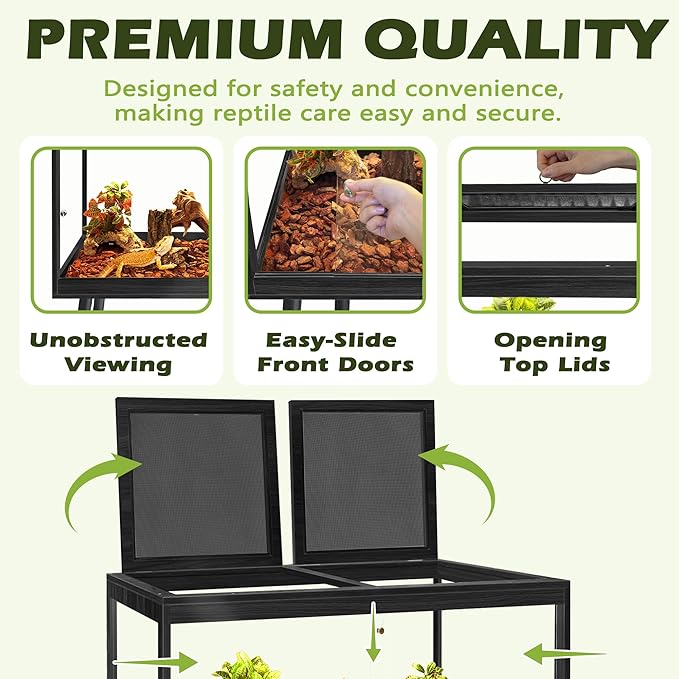 Prolee Bearded Dragon Tank with Leg Stand,Wooden Lizard Tank,Reptile Tank with Metal Mesh Roof Door, Acrylic Panel Snake Tank with Lock Design,Black,24"x16"x16"