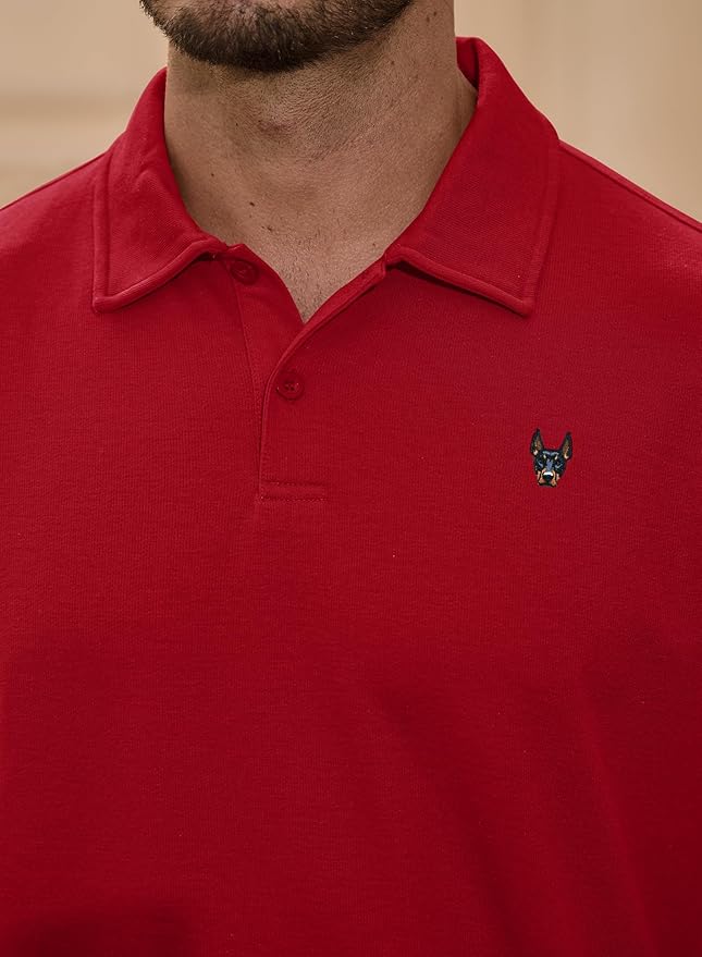 Men Embroidered Doberman Polo Casual Short Sleeve Plain Collar Shirt (S-XXL)