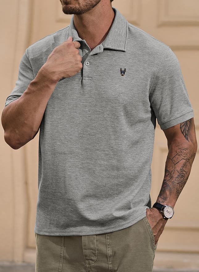 Men Embroidered Doberman Polo Casual Short Sleeve Plain Collar Shirt (S-XXL)