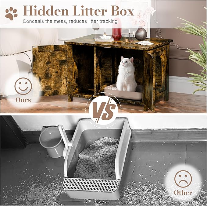 JY QAQA Cat Litter Box Enclosure,Litter Box Furniture Hidden with Barn Door,Wooden Cat Washroom Furniture,Cat House,Fit Most of Litter Box,Brown