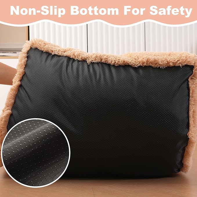 Bedfolks XXL Dogs Crate Bed, Plush Washable Faux Fur Pad, Waterproof, 47"x29", Solid Camel