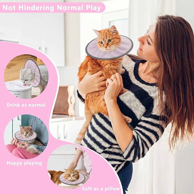 Lightweight Cat Cone Collar Soft, Soft Comfortable Cat Recovery Collar After Surgery, Elizabethan E Collar for Cats, Cone for Cats to Stop Licking (Pale Pink, Small)