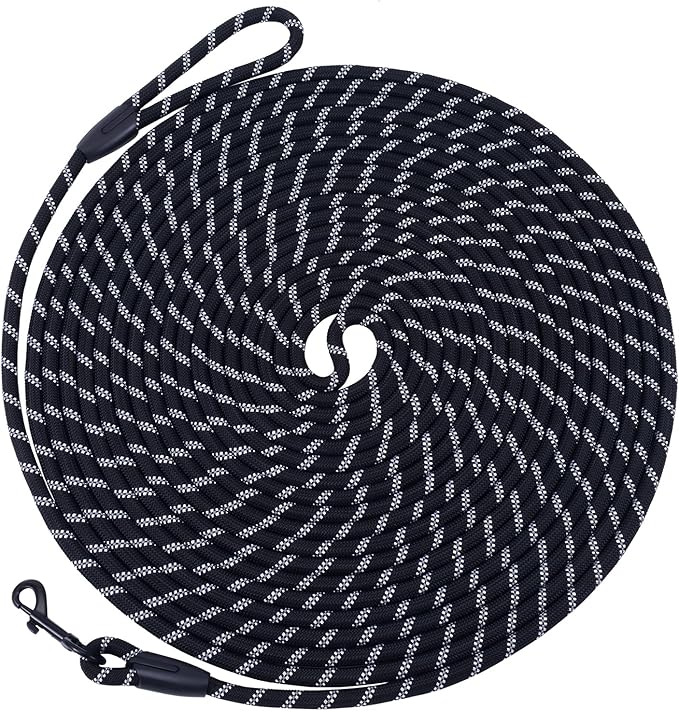 Long Dog Leash for Training 15Ft-Reflective Nylon Rope with Swivel Hook-Recall Agility Lead for Large Small Medium Dogs Outside Walking Hiking-Black