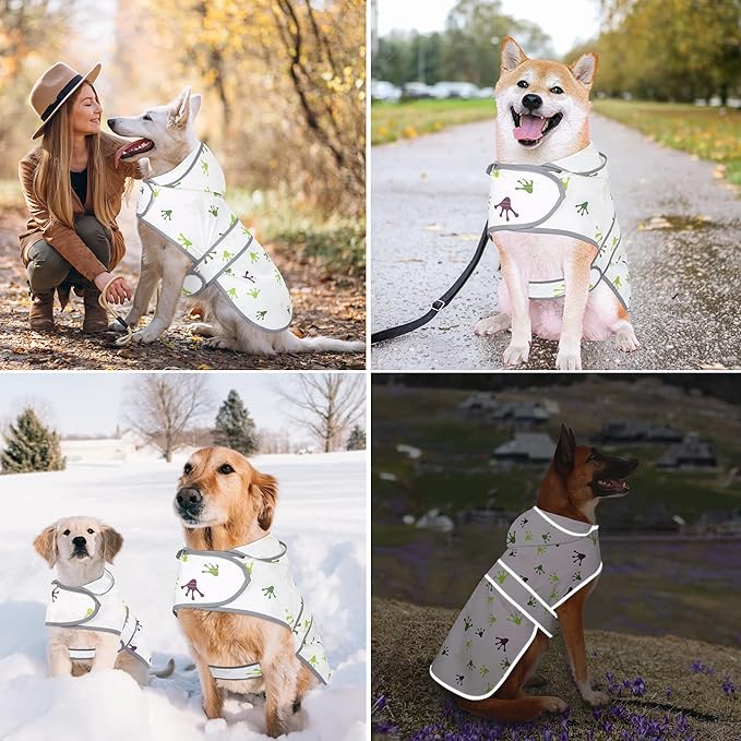 Dog Raincoat for Medium Dogs Waterproof Hooded Rain Jacket with Reflective Strips Leash Hole & Poncho Adjustable Fit (FrogPaw,L)