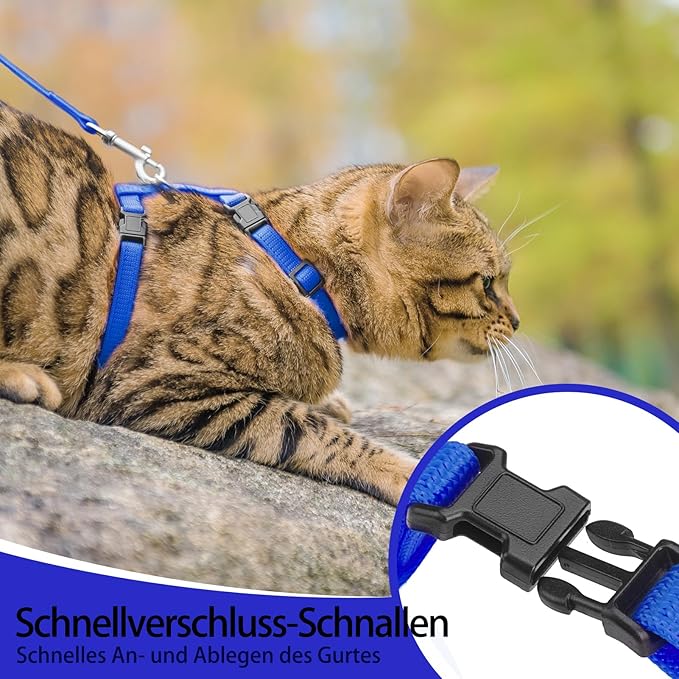 PUPTECK Adjustable Cat Harness and Leash Set Escape Proof Kitten Strap Collar for Walking Travel, Blue, M