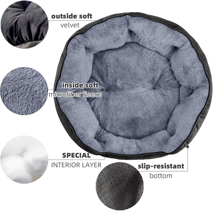 Asvin Small Dog Bed for Small Dogs, Cat Beds for Indoor Cats, Pet Bed for Puppy and Kitty, Extra Soft & Machine Washable with Anti-Slip & Water-Resistant Oxford Bottom, Black, 20 inches