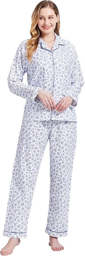 GLOBAL Flannel Pajamas for Women 2-Piece Comfy and Cozy Flannel Pj Set Cotton Loungwear