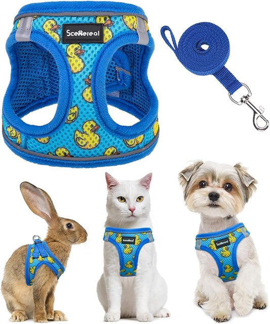 SCENEREAL Cat Harness & Leash Set Escape Proof - Adjustable Air Mesh Vest with Reflective Strips for Kittens, Puppies, Rabbits, Duck S
