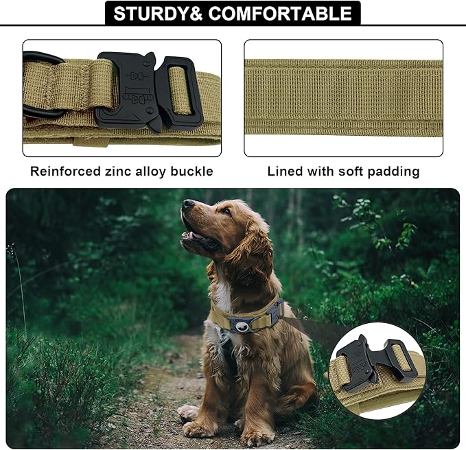 Tactical AirTag Dog Collar Leash Set - Heavy Duty, Adjustable GPS Collar Compatible with Apple AirTag, with Holder & Control Handle for Medium/Large Dogs [ Brown, M ]