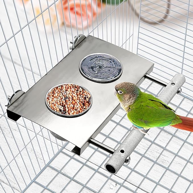 Tfwadmx Bird Parrot Feeding Cups, Small Bird Feeding Dish Cups Stainless Steel Birds Bowls Food Water Bowls with Food Holder for Cockatiel Parakeet Macaw Finches Lovebirds