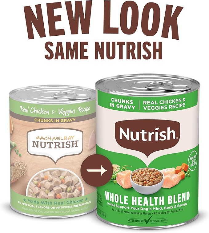 Nutrish Rachael Ray Wet Dog Food Chunks in Gravy Real Chicken & Veggies Recipe, 13 oz. Can, 12 Count