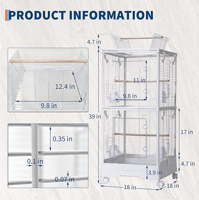 GarveeHome Small Bird Cage with Wheels, 40 Inch Parakeet Cage with Top Stand, 3 in 1 Bird Carrier for Parakeets, Canaries, Lovebirds, Small Quaker, Cockatiels, Budgie, Green Cheek,Conure