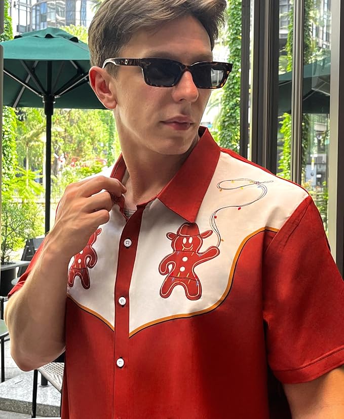 Men’s Hawaiian Shirt Western Cowboy Symmetrical Print Short Sleeve Button Down Casual Beach Holiday Summer Shirt