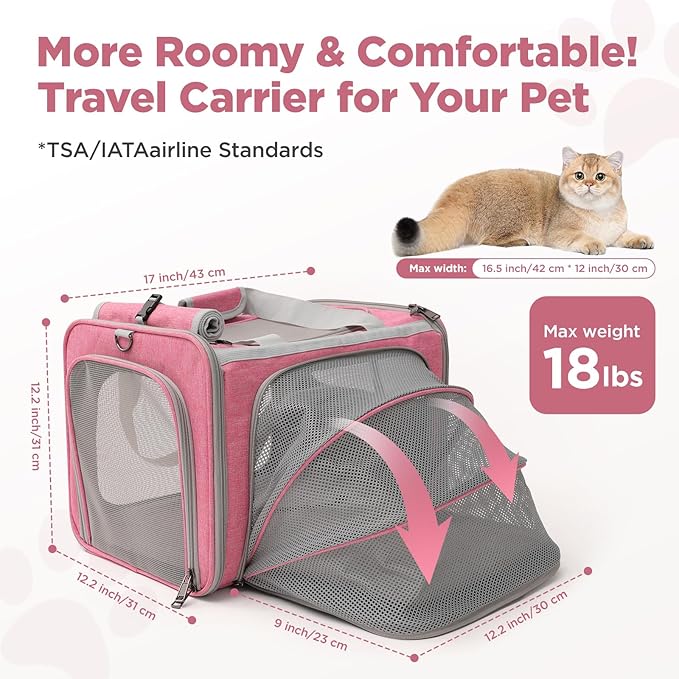 Soft Cat Carriers Pink Small Dog Carrier Airline Approved,Expandable Pet Carrier,Strudy,Ventilated,Soft Sided Pets Carriers Cage,Durable Small Animals Travel Bag Outdoor Carry Kennel