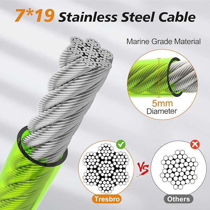Tresbro 70 FT Dog Tie Out Cable with Spring, Shock Absorbing Tether Chains for Outside Aavilable in 10/15/20/25/30/40/50/70/100/120 FT, Heavy Duty Leads for Yard for Medium & Large Dogs Up to 500 LBS