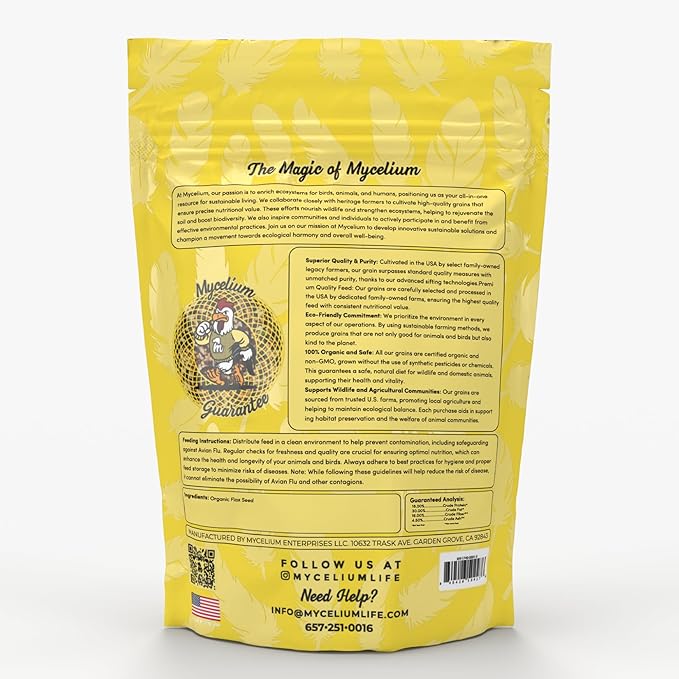 Mycelium Premium Flax Seed – Organic, Non-GMO, High Nutritional Value Bird Food for Parakeets, Canaries, and Finches, Sourced from Local USA Farms, Sustainable Farming, 5 lbs