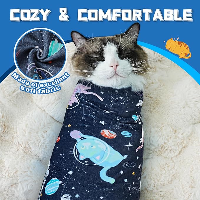 Supet Cat Grooming Wrap for Cutting Nails, 2025 Self-Adherent Cat Wrap, Anti-Escape Calming Cat Swaddle Wrap for Medicine, Nail Clipping, Teeth Brushing, Ear Cleaning (Space, L)