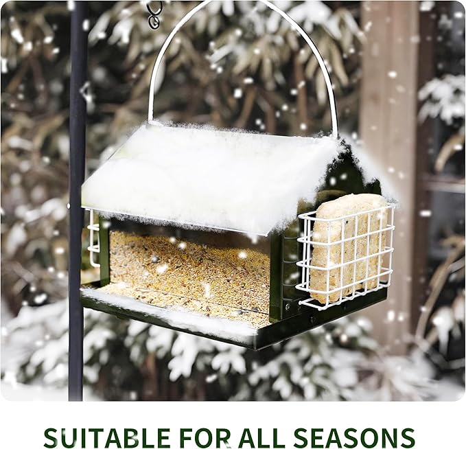 Solution4Patio Green Outdoors Hanging Bird Feeder, All Metal, Double Suet Cake and Large Capacity, Hopper Tray & Weatherproof for Finch, Cardinal & Chickadee #B101E01-US Squirrel-Proof