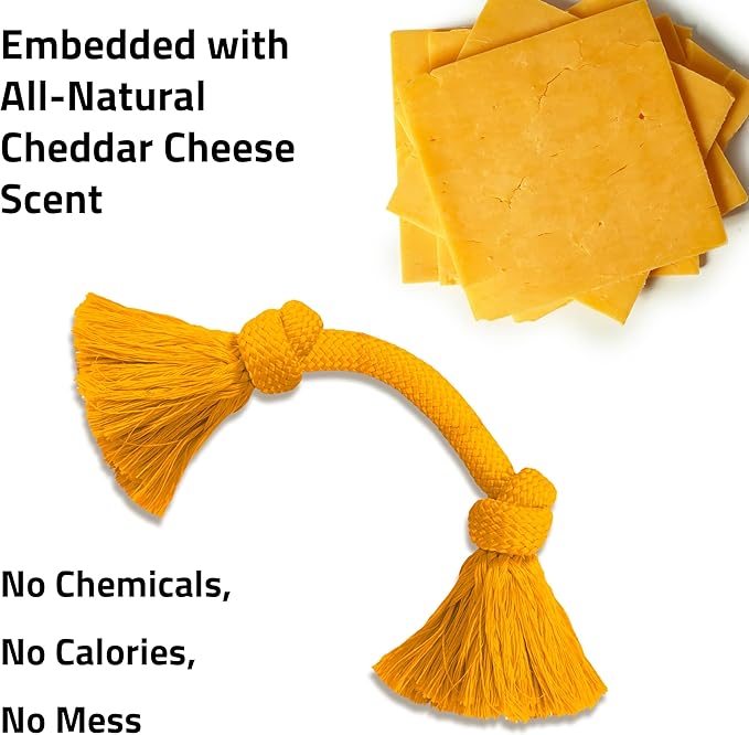 Playology Dog Toys | Dri-Tech Rope Toy Tug of War Rope for Aggressive Chewers | Medium Cheddar Cheese Scented Toy - Easy to Clean and Made from Non Toxic Materials