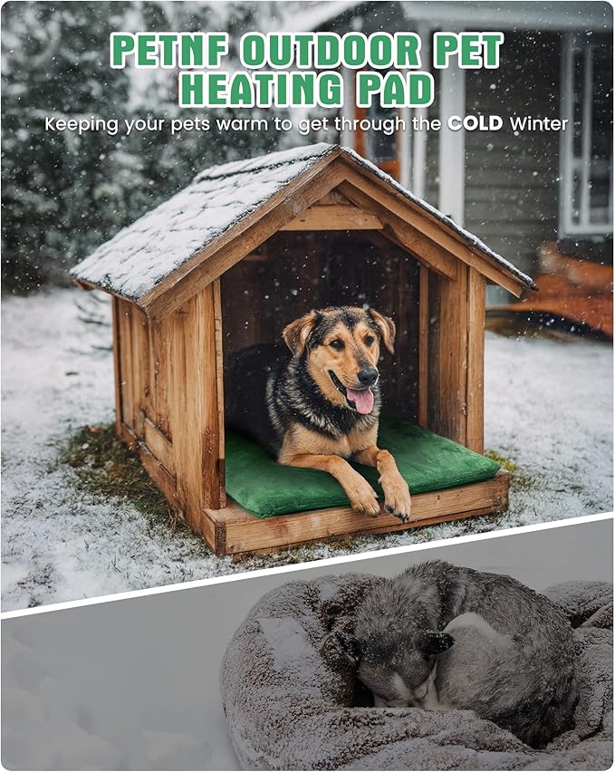 PETNF Outdoor Pet Heating Pad for Cats & Dogs, 100.4-107.6°F Auto Temp Control, Waterproof Fireproof, for Cat House/Dog Kennel/Terrace, Fits Domestic & Stray Pets (Green 15.7"X19.7")