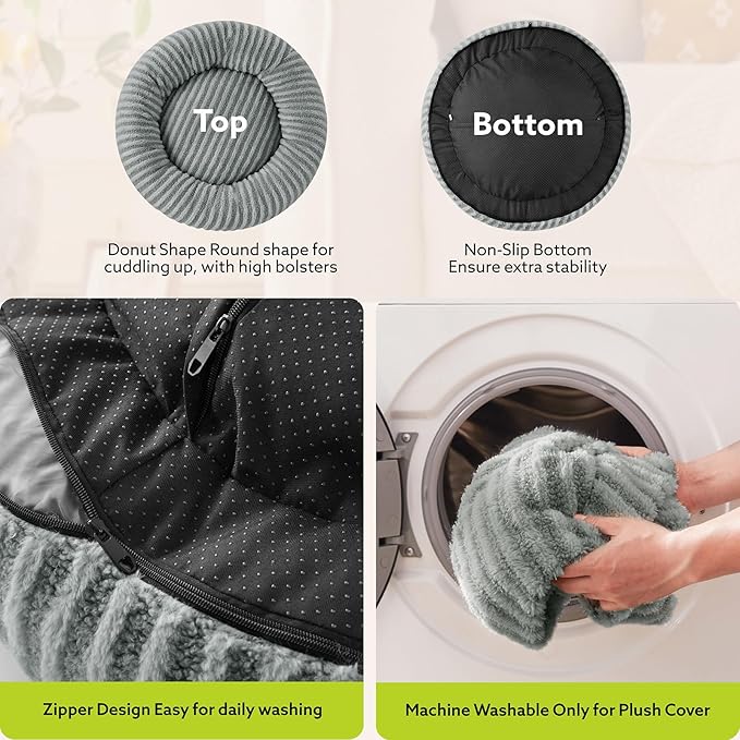 MIXJOY Dog Beds Large Sized Dogs, Washable Dogs Bed with Removable Cover, Cozy Donut Dog Ded Fluffy Plush Faux Fur Pet Bed with Anti-Slip Bottom, 36"x36"x10", Grey