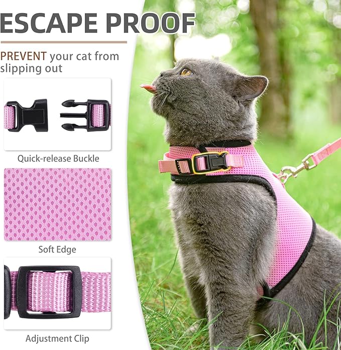 PUPTECK Soft Mesh Cat Vest Harness and Leash Set Puppy Padded Pet Harnesses Escape Proof for Cats Small Dogs, Pink Medium