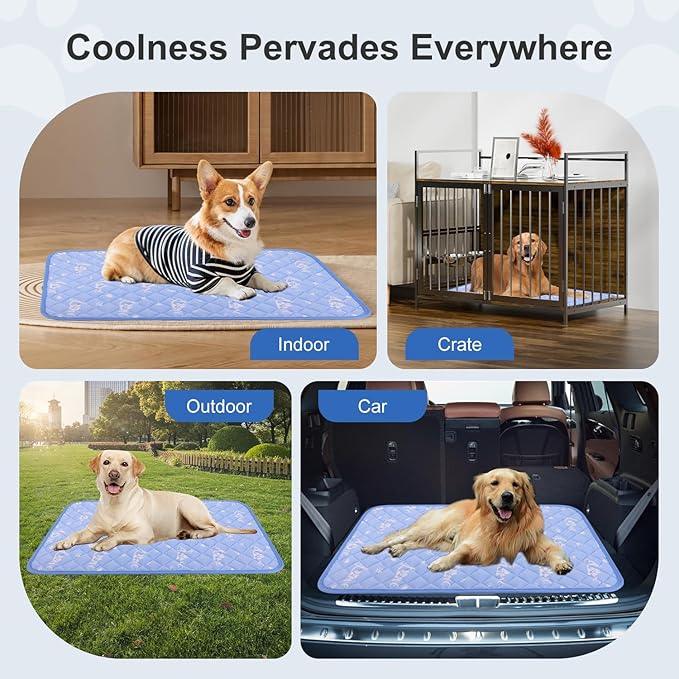 MH MYLUNE HOME Dog Cooling Mat 48x28 Inch - Double-Sided Cooling & Warm, Arc-Chill Cool Fiber, Endothermic Color Changing Pet Pad for Large Dogs, Foldable & Washable Summer Blanket