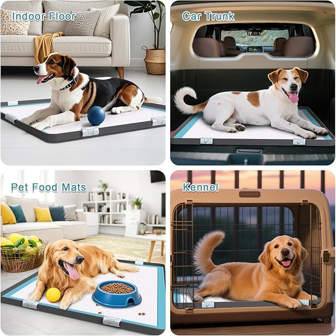 Pee Pad Tray Holder for Dog,Silicone Dog Puppy Pad Holder,24" x 24" No Spill Raised Lip High Edge Leak-Proof Mat Holder for Training Pads,Square Potty Trays for Floor Protection Complimentary 6 Clamps