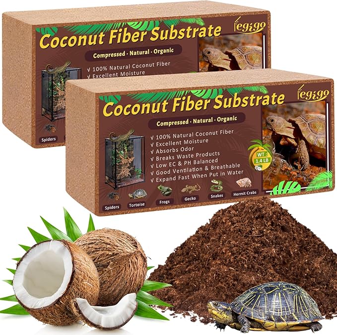 Legigo 2 Pack Compressed Coconut Fiber Substrate - 100% Organic Coconut Fiber Brick Bedding for Reptiles, Natural Coco Husk Substrate Terrarium Bedding for Snake, Hermit Crabs, Frogs, Tortoise, Gecko