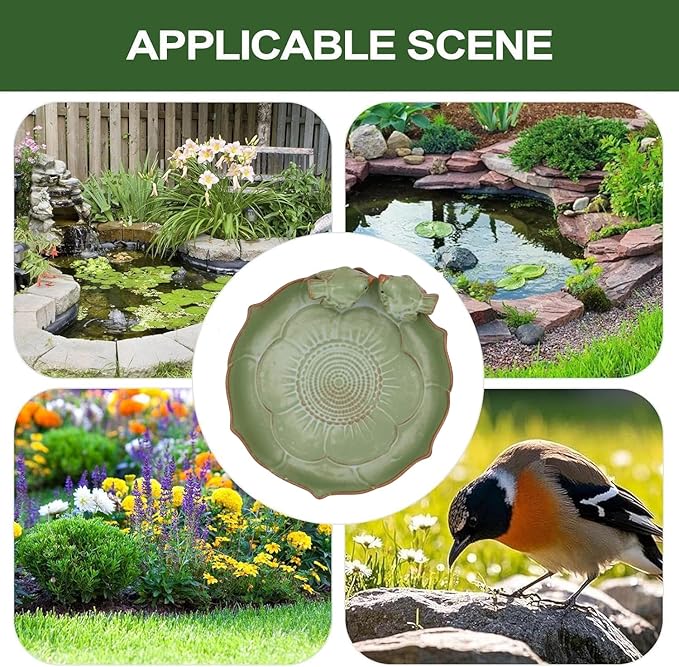 Ceramic Bird Bath for Outside, Resin Birdbath Bowl with Vintage Ornament,Ground Feeders Bird Bath Feeding Bowl for Outdoors, Garden Deck, Balcony,Yard, Lawn.