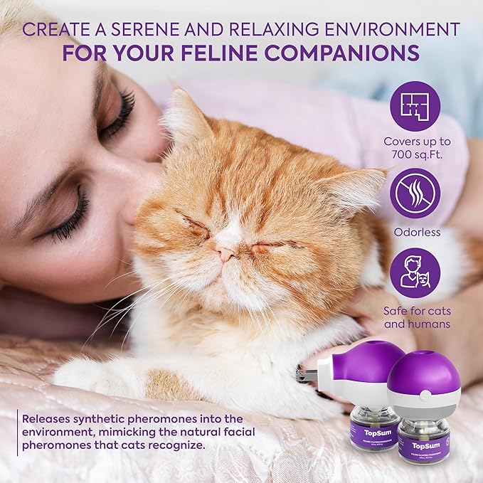 Cat Calming Diffuser Refills: Pheromone Refill for Cats, Long-Lasting 4-Month Supply, Compatible with Most Diffusers, 4 Pack (Lavender)