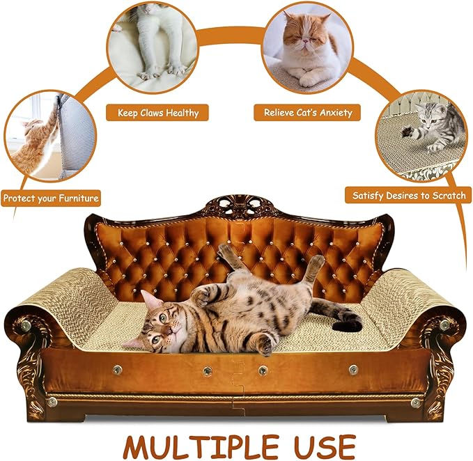 Luxury Cardboard Cat Scratcher Sofa Bed, Couch Shaped Scratching Board, Scratch Lounge with Catnip, Cat Scratcher for Indoor Cats Large Brown
