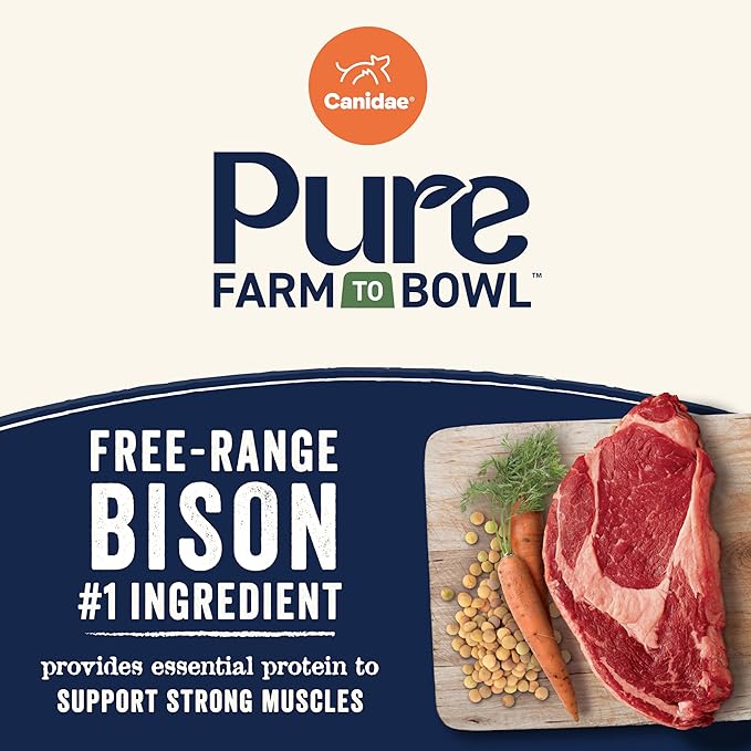 Canidae Pure Farm to Bowl Free-Range Bison, Lentil & Carrot, Adult, Grain-Free Dry Dog Food, 4lb