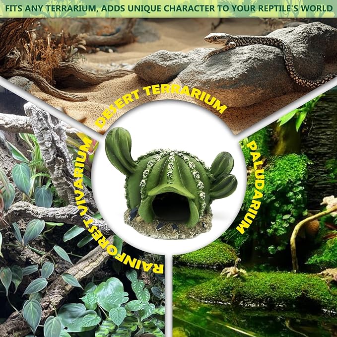 Cactus Reptile Hide Caves Lizard Bearded Dragon Leopard Gecko Hideout Terrarium Tank Accessories Turtle Snake Décor Amphibian Habitat Tortoise Personalized Decoration