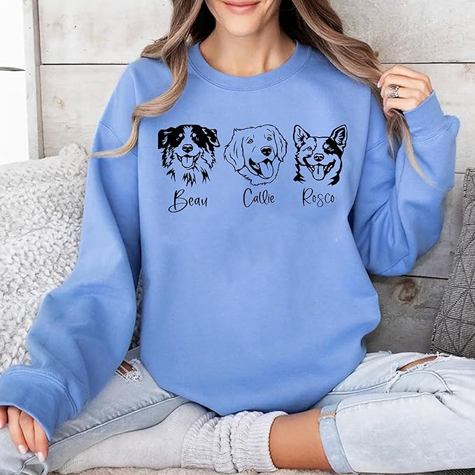 Personalized Dog Mom Sweatshirt, Custom Line Art Portrait Dog Sweatshirt, Pet Name Sweatshirts Women, Customized Pet Lover Gifts, Mom Gift