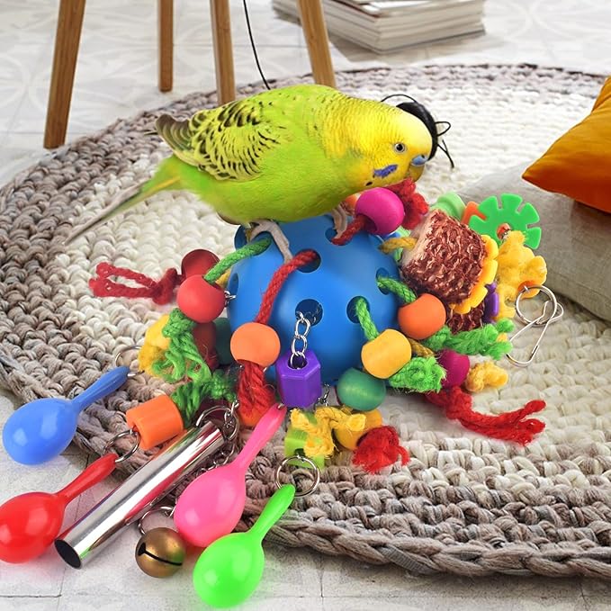 KATUMO Parrot Toys, Parakeet Foraging Shredder Hanging Toys Bird Ball Treats for Conure Mini Macaw Cockatiel Lovebird Small-Medium Birds