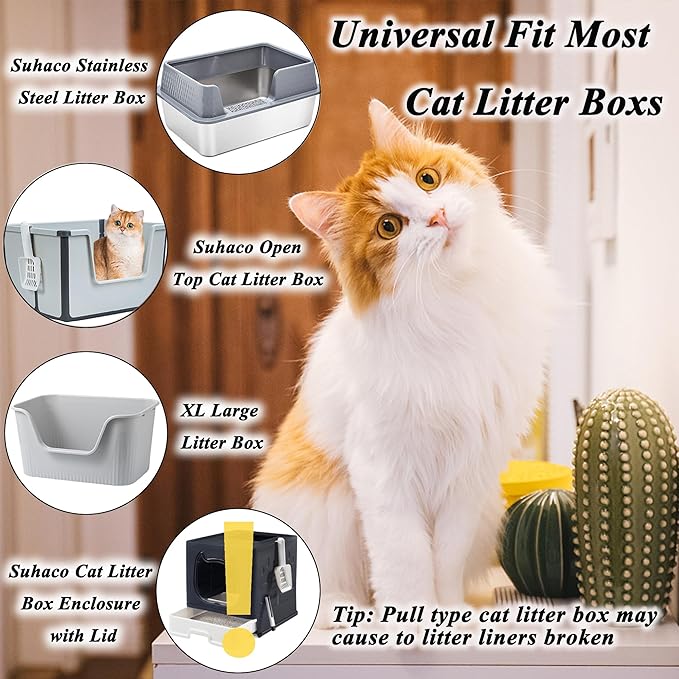 Suhaco Cat Litter Box Liners, Litter Pan Disposable Bags 2 Mil Thickened Cat Litter Liners with Drawstring Weekly 14 Large Pack Litter Bags for Easy Cleaning (L (Pack of 14))