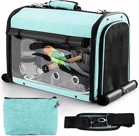 Sanmoncare Bird Carrier Bag Cockatiel Travel Cage with Stand, Lightweight Travel Carrier for Small Bird, Portable Parrot Travel Bag, Pet Transparent Travel Backpack