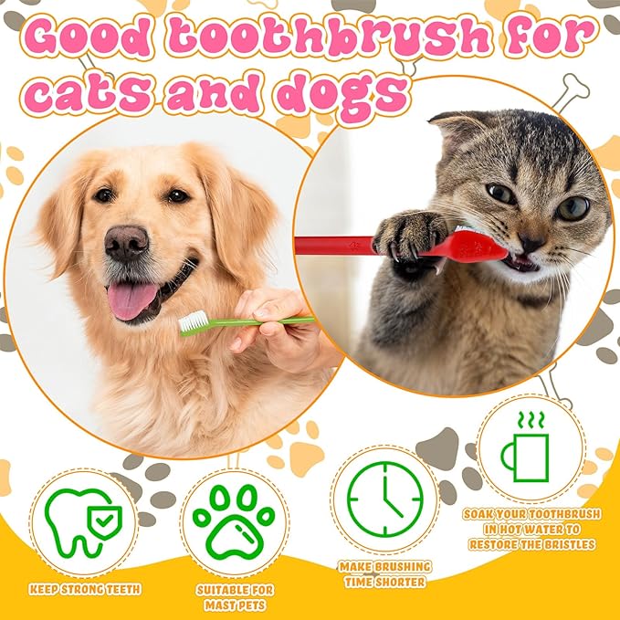 Honeydak 600 Pcs Dog Toothbrush Bulk Dual Headed Dental Brushes Dogs Tooth Brushing Kit Long Handle Pet Tooth Brush for Puppy Large Small Cats Most Pets Teeth Cleaning Dental Care Supplies, 15 Colors