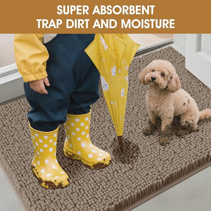 IM HOME 36" x 24" Beige Dog Door Mats for Muddy Paws, Chenille Absorbent Dog Mat, Non Slip Heavy Mud Mat for Dogs, Soft Pet Bed Mat for Entryway, Mud Paws, Inside Floor