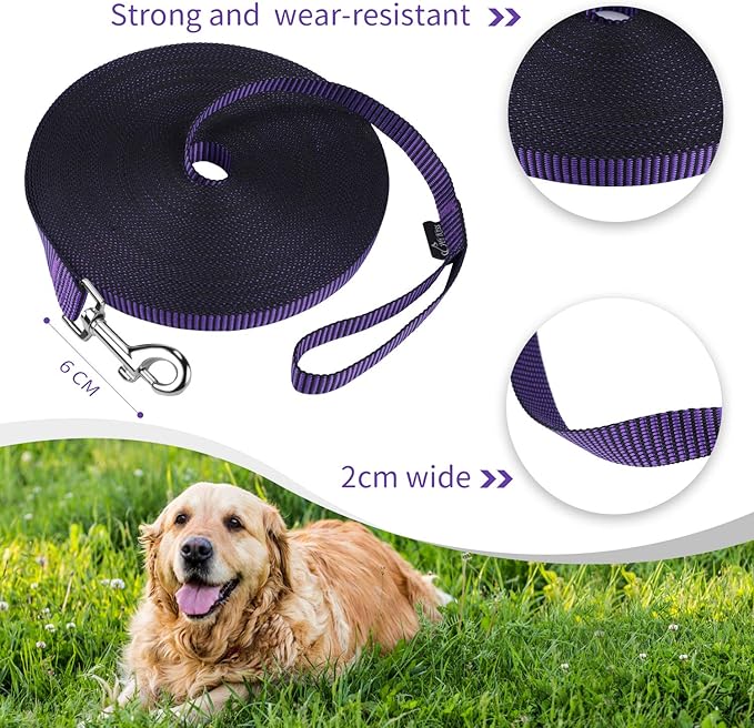 Hi Kiss Dog/Puppy Obedience Recall Training Agility Lead - 15ft 20ft 30ft 50ft 100ft Training Leash - Great for Training, Play, Camping, or Backyard(30ft,Black_Purple)