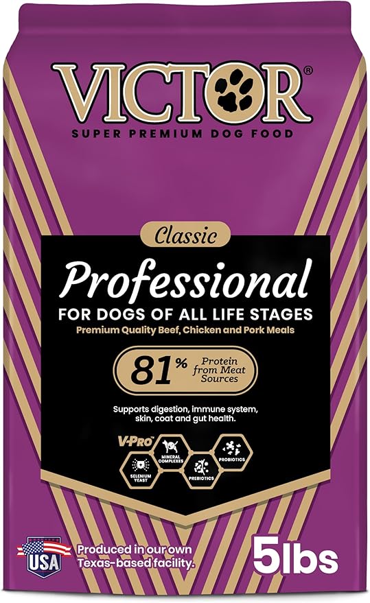 VICTOR Super Premium Dog Food – Professional Kibble Food – Super Premium Kibble with 26% Protein – Gluten-Free with Beef, Chicken & Pork Meals – for High Energy and Active Dogs & Puppies, 5lbs