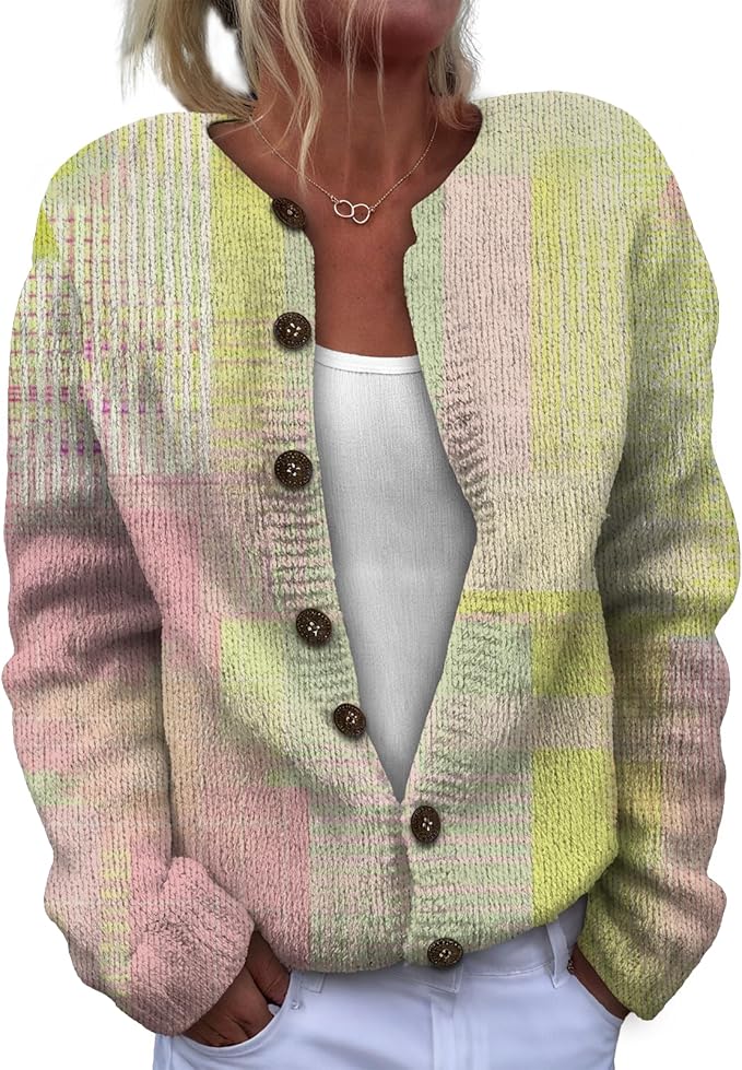 Women Sweaters Cardigan Fashion Long Sleeve Crewneck Sweaters Button Chunky Outerwear Fall Winter Casual Wear