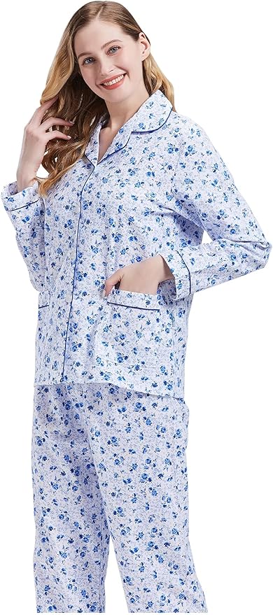 GLOBAL Flannel Pajamas for Women 2-Piece Comfy and Cozy Flannel Pj Set Cotton Loungwear
