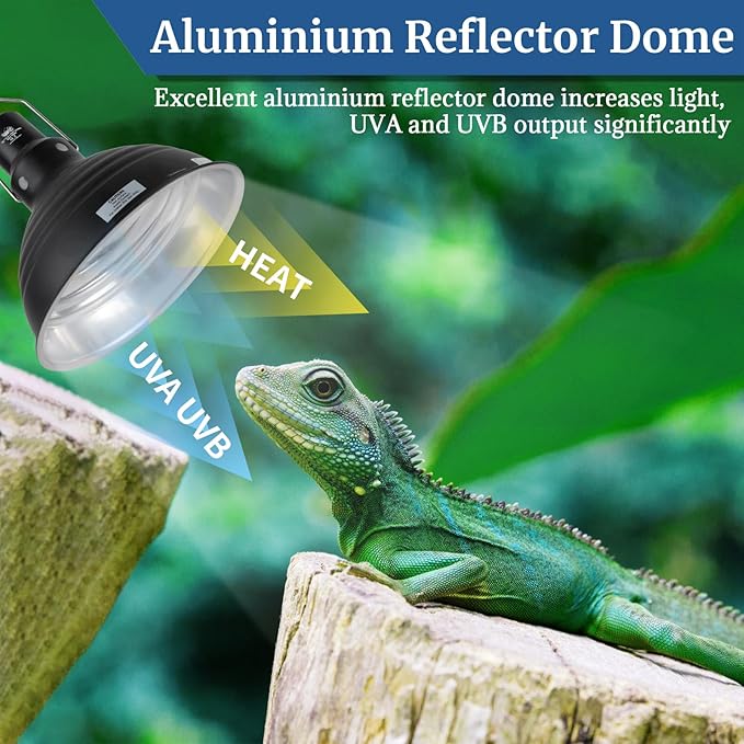 LUCKY HERP Reptile Light Fixture 8.1inch- Lightweight Aluminum Reflector Dome Reptile Light Fixture, Reptile Heat Lamp Fixture for UVB Light Bulb Basking Bulb Heat Bulb