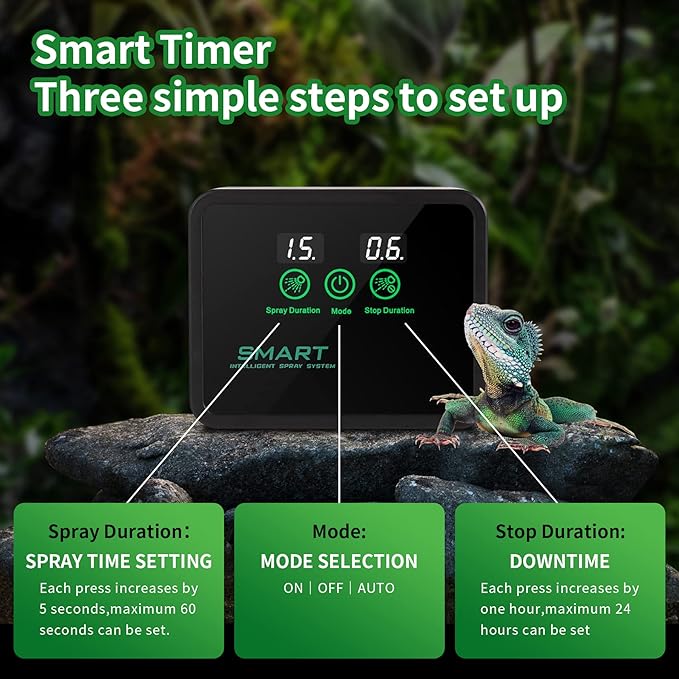 Reptile fogger Smart Spray System, Reptile Humidifiers Automatic with Timer, Reptile Mister with 360°Adjustable Misting Nozzles for Terrariums Amphibian Lizard Snake Frog Plants