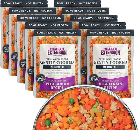 Health Extension Gently Cooked Grain-Free Vegetarian Formula Dog Food, Human-Grade & Shelf-Stable with Superfoods, Supports Digestion, Immunity, Skin & Coat, 9 oz Pouch (Pack of 10)