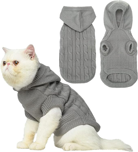 PUPTECK Winter Dog Cat Sweater - Cold Weather Clothes for Kitties & Small Dogs Indoor Outdoor Walking Warm (Grey, M: Chest Girth 13.8”, Back Length 14”)