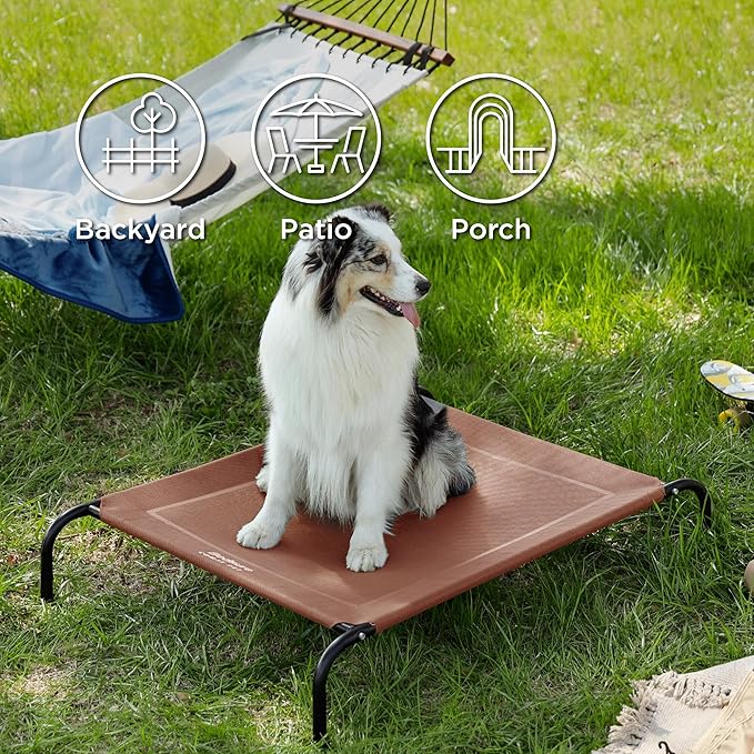 Bedsure Outdoor Elevated XL Dog Bed, Portable Indoor & Outdoor Cooling Raised Cot Pet Hammock Bed with Skid-Resistant Feet, Frame with Breathable Mesh, Terracotta, 54 inches