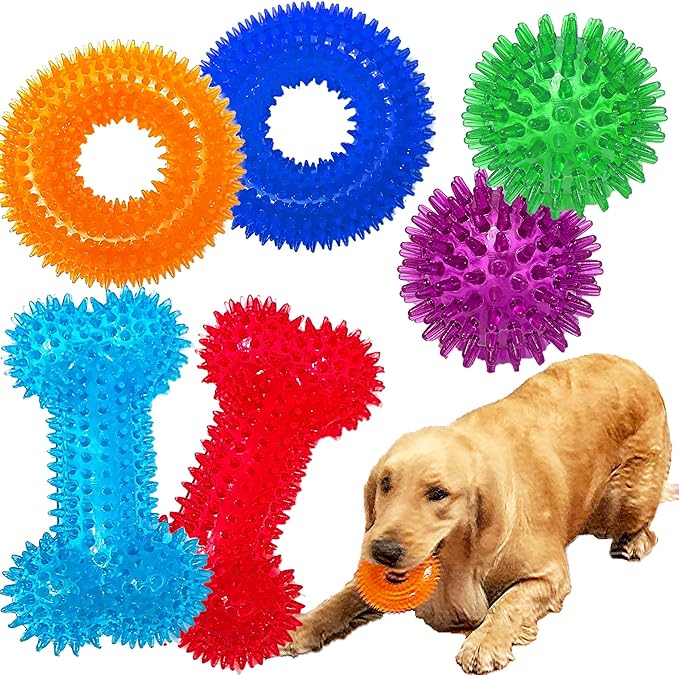 Jalousie Dog Squeaky Toys Value Set Non-Toxic Squeaky Balls Toss Fetch TPR Rubber Puppy Toys Spikey Dog Chew Toy for Small Medium Breed Pet Toys for Puppy (6 Pack Assorted)